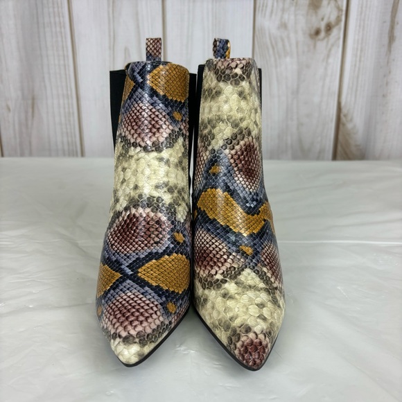 Snakeskin Colorful Pointed Toe Slip-On Sculptured Chunky Heel Ankle Booties - Picture 5 of 10